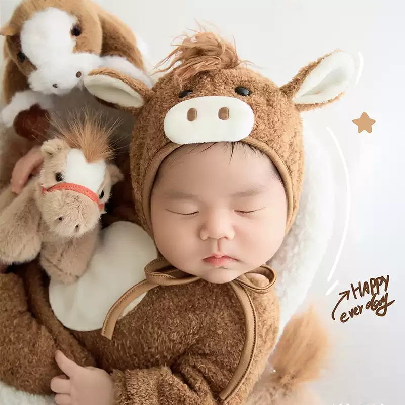 2026 Newborn Khaki Furry Horse Theme Set - Rustic Horse Newborn Photography Props - Image 4
